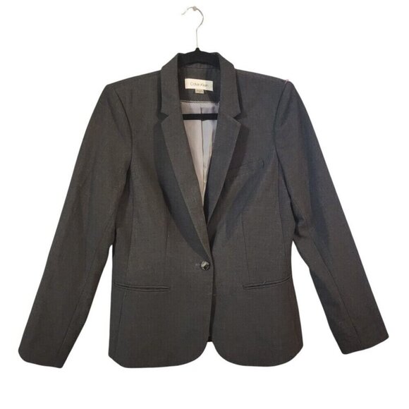 Calvin Klein Women's Gray One Button Blazer Jacket Professional Chic Size 8 - Picture 1 of 8